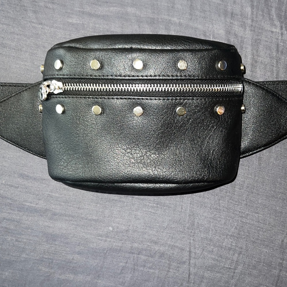 Black faux leather belt bag